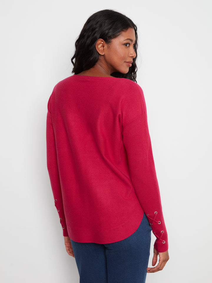Cherry Lace-up Cuff Sweater
