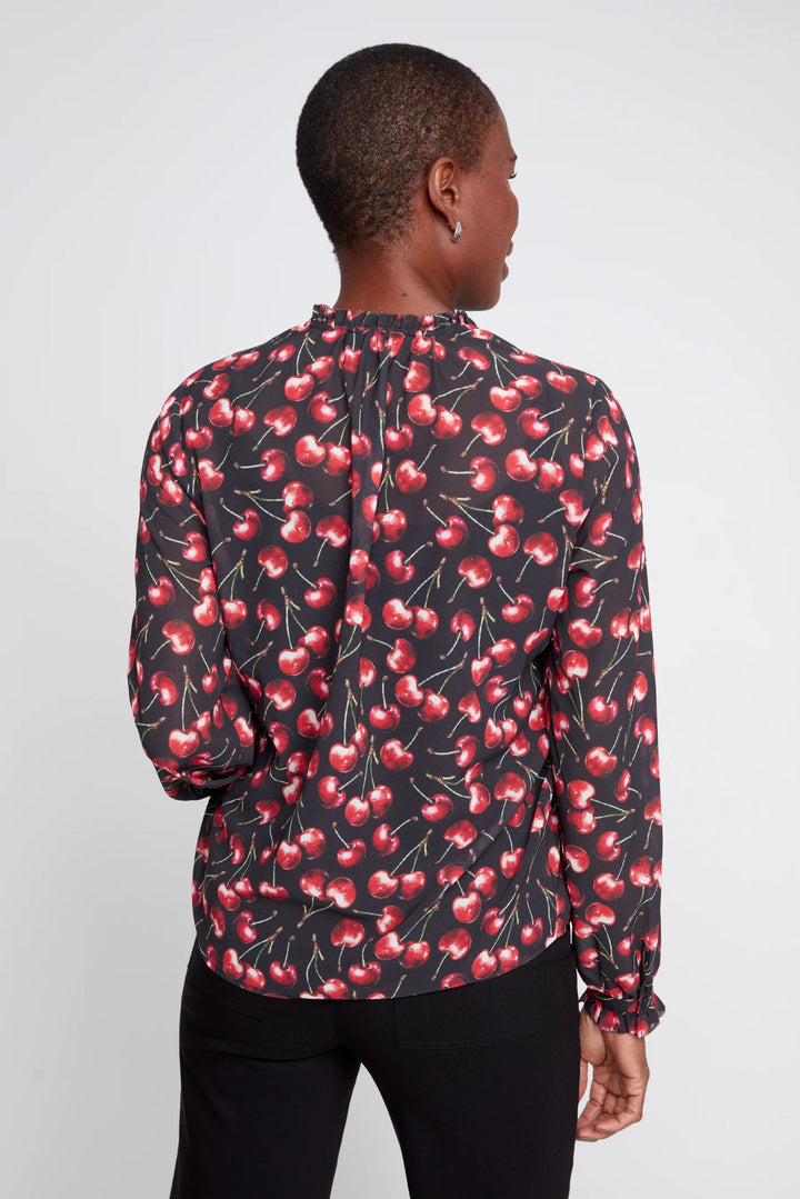 Cherry Print Pintuck Blouse With Cami