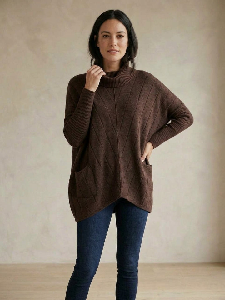 Chocolate Turtleneck Cocoon Sweater