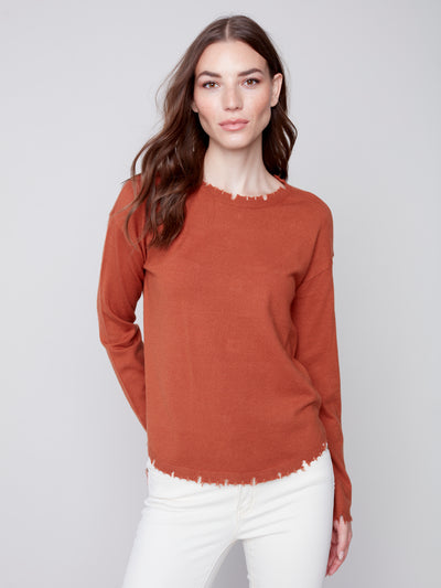 Cinnamon Frayed Edge Sweater