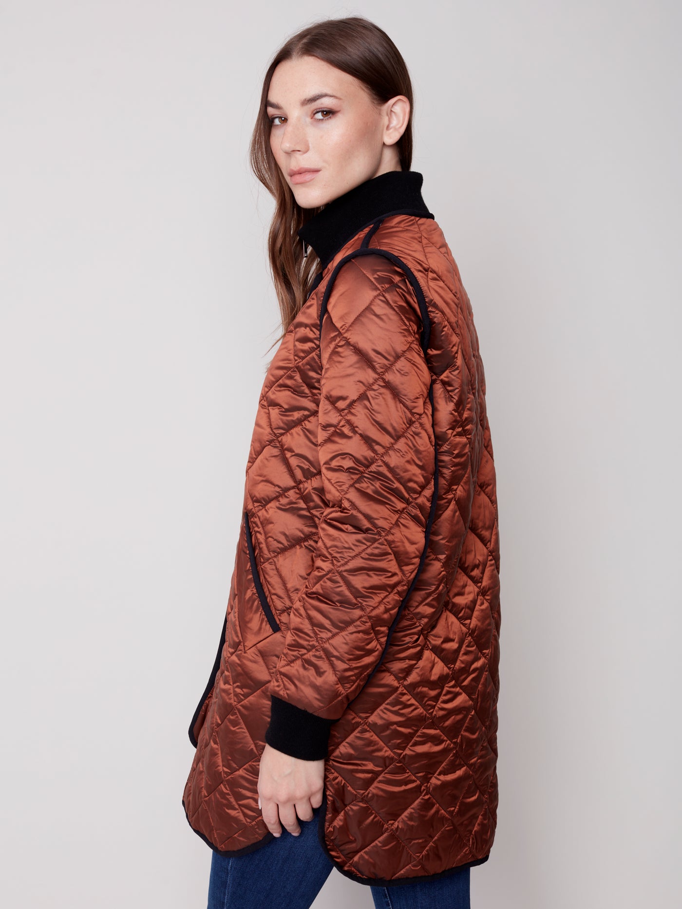 Cinnamon Iridescent Long Quilted Jacket