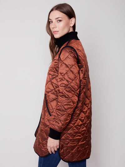 Cinnamon Iridescent Long Quilted Jacket