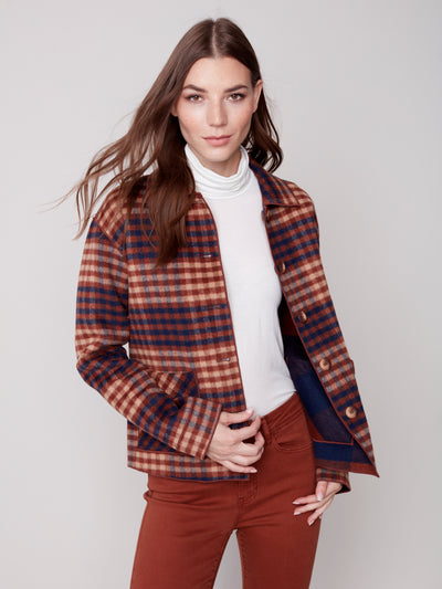 Cinnamon Reversible Plaid Short Coat
