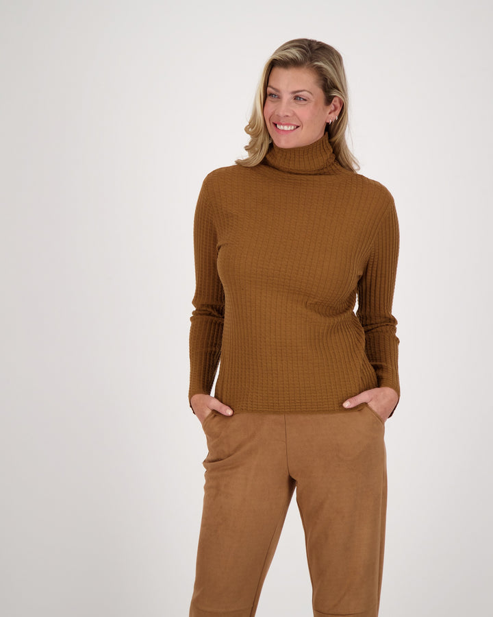 Cinnamon Waffle Knit Turtleneck Sweater