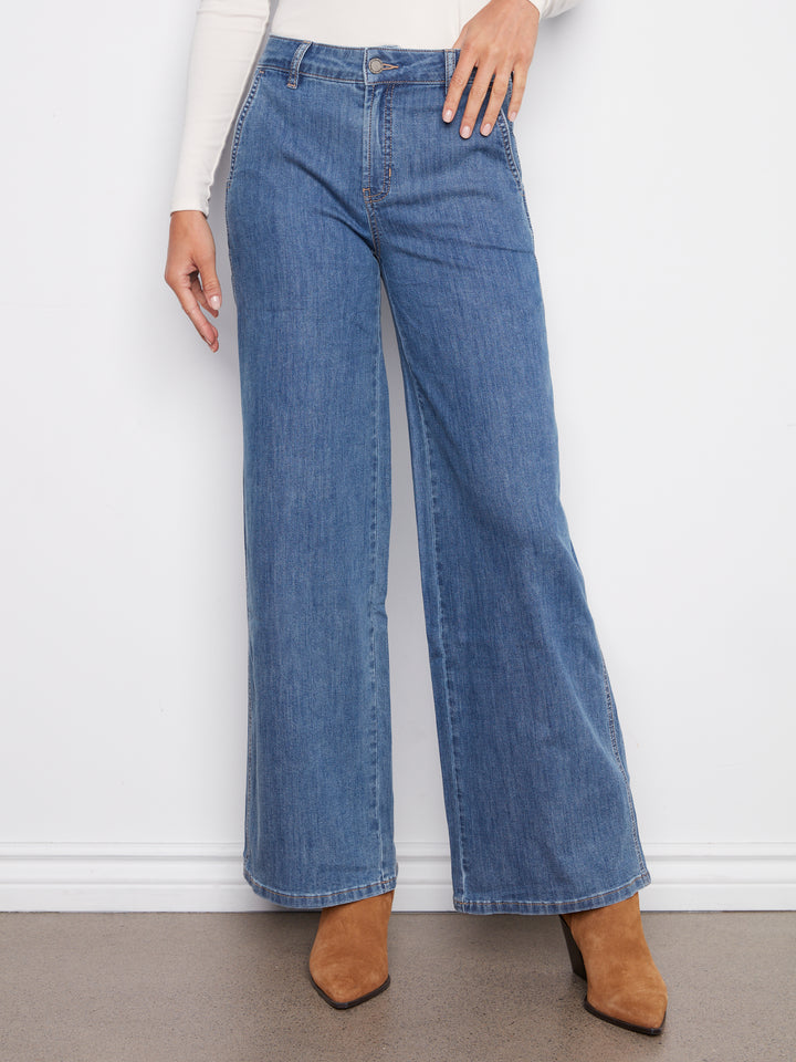 Classic Blue Slash Pocket Wide Leg Jean