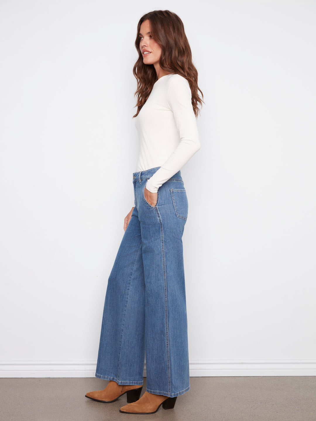 Classic Blue Slash Pocket Wide Leg Jean