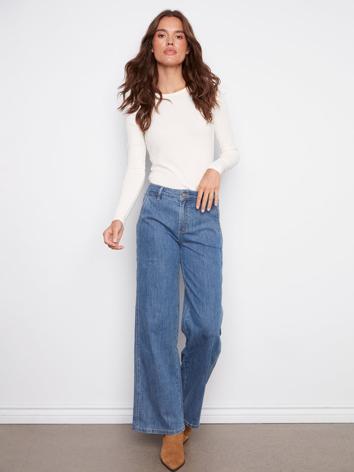 Classic Blue Slash Pocket Wide Leg Jean