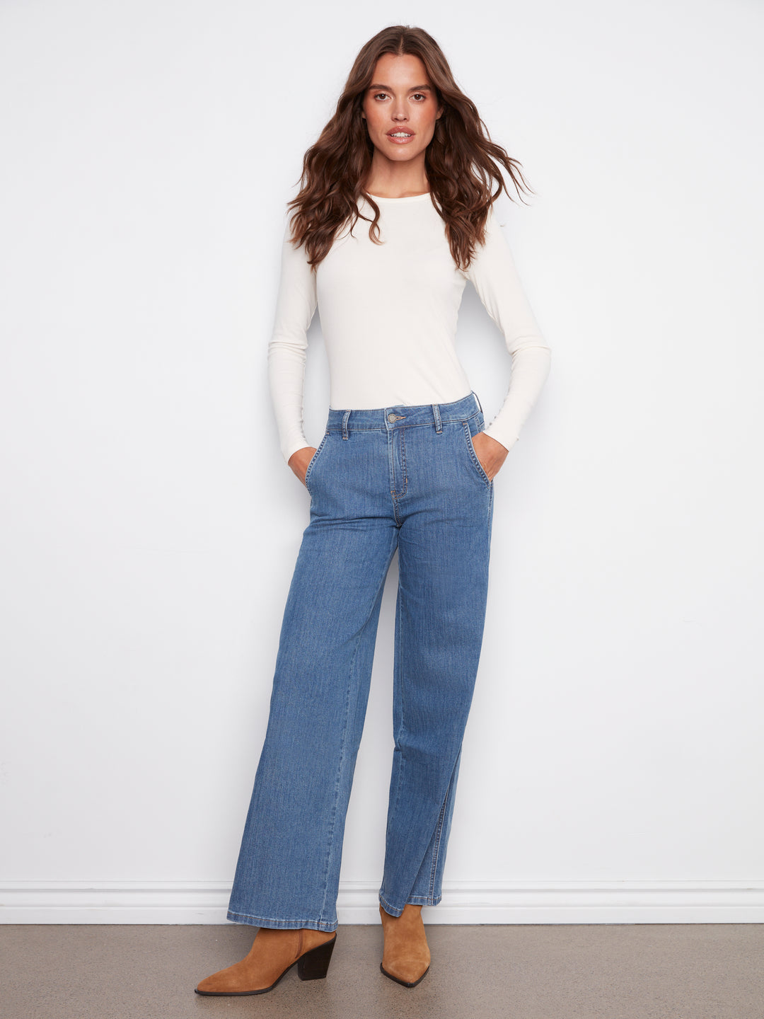 Classic Blue Slash Pocket Wide Leg Jean