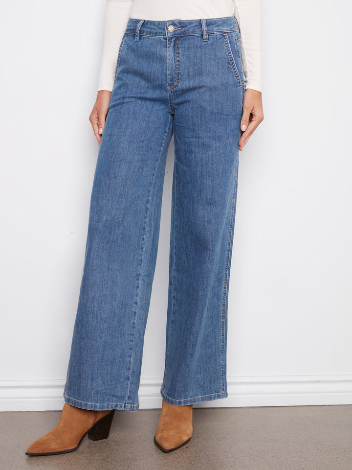 Classic Blue Slash Pocket Wide Leg Jean