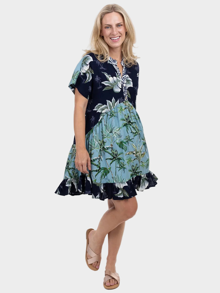 Coastal Mix Print Tiered Dress