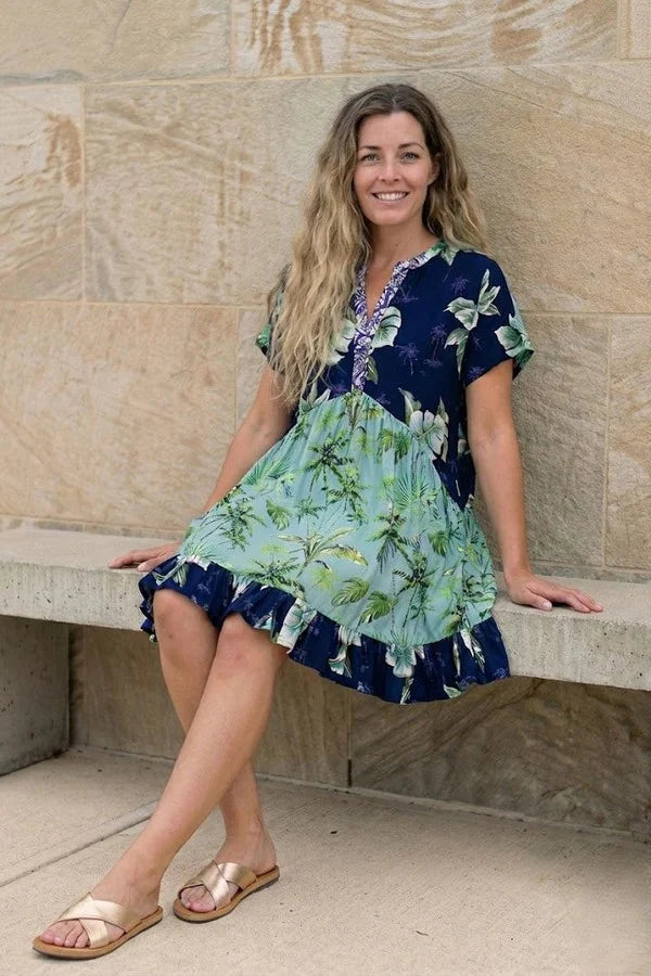 Coastal Mix Print Tiered Dress