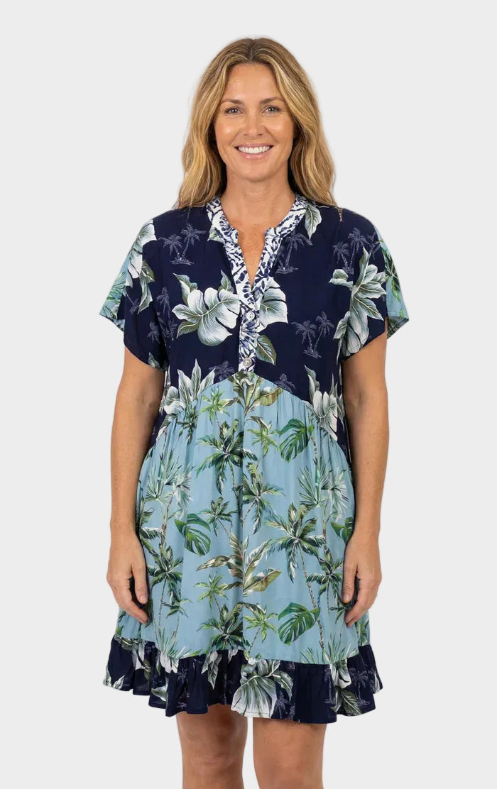 Coastal Mix Print Tiered Dress