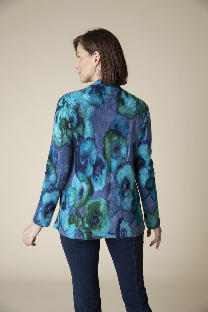 Cobalt Abstract Floral Drapey Pocket Jacket