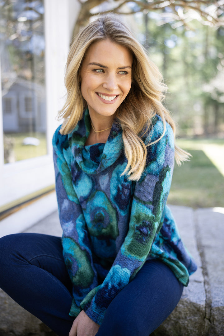 Cobalt Easy Cowl Abstract Floral Top