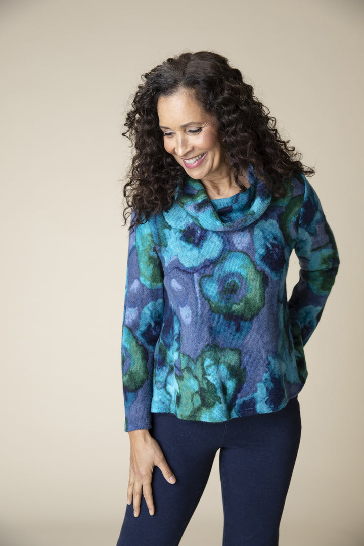 Cobalt Easy Cowl Abstract Floral Top