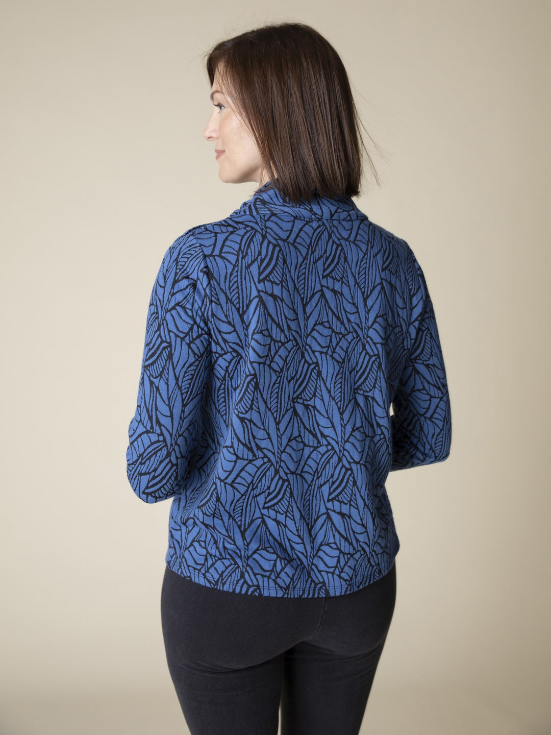 Cobalt Falling Leaves Jacquard Top