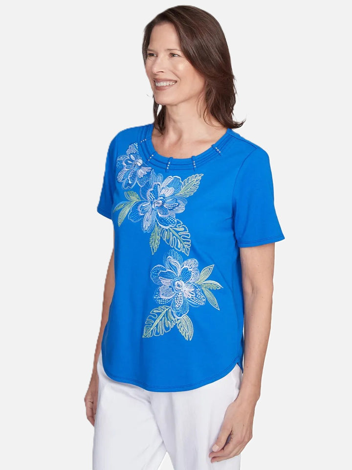 Cobalt Floral Embroidered Top