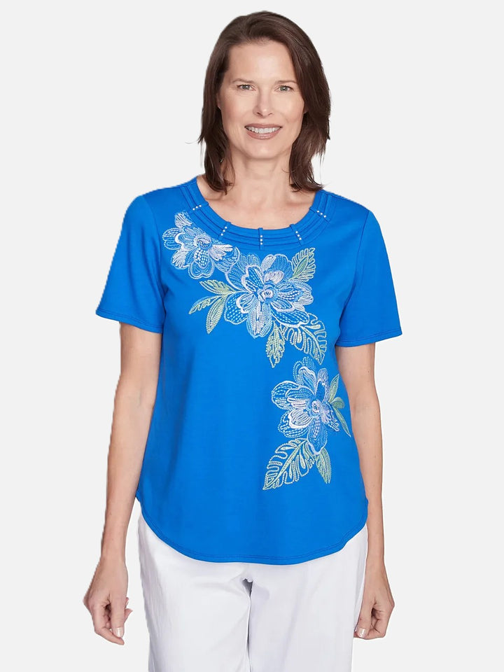 Cobalt Floral Embroidered Top