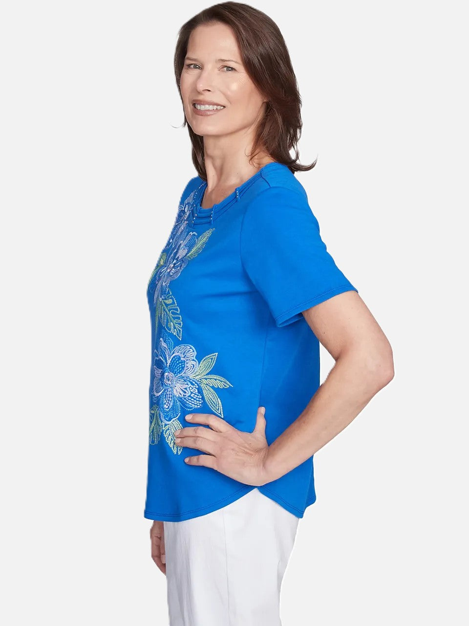 Cobalt Floral Embroidered Top