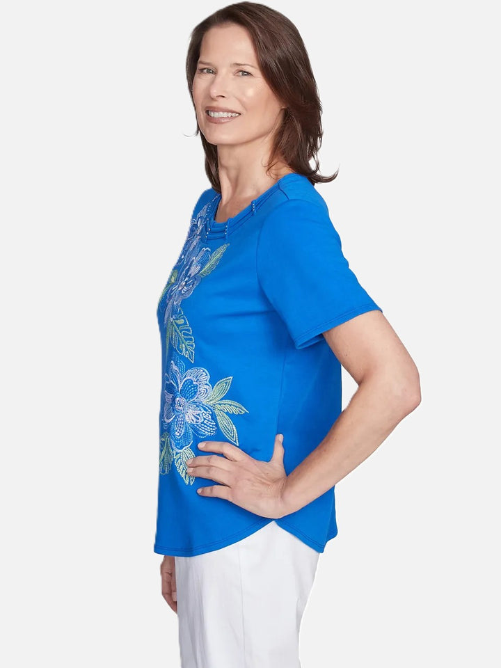 Cobalt Floral Embroidered Top