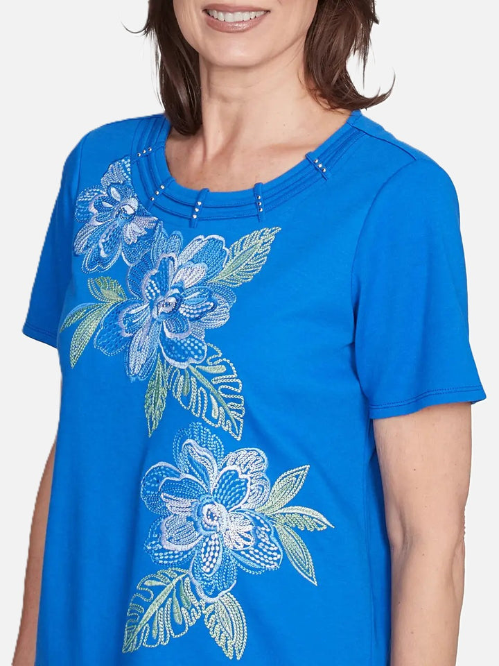 Cobalt Floral Embroidered Top