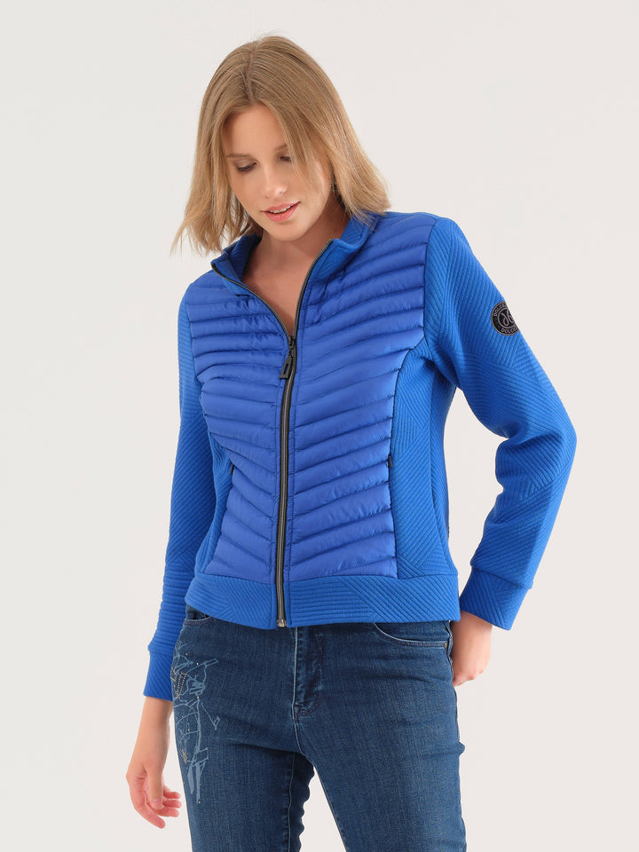Cobalt Zip Up Mixed Lines Jacquard Jacket