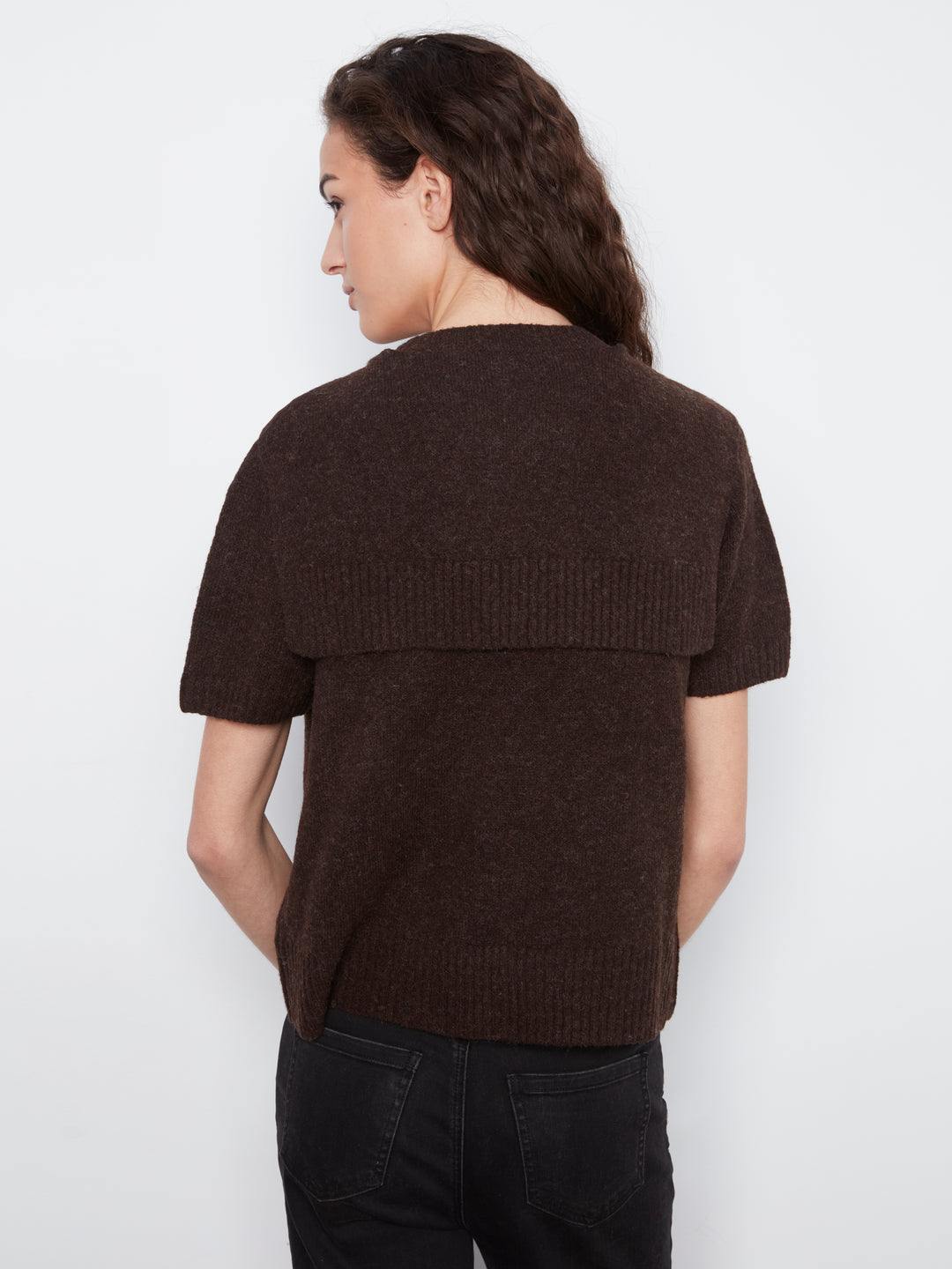 Coffee Faux Layered Short Sleeve Sweater