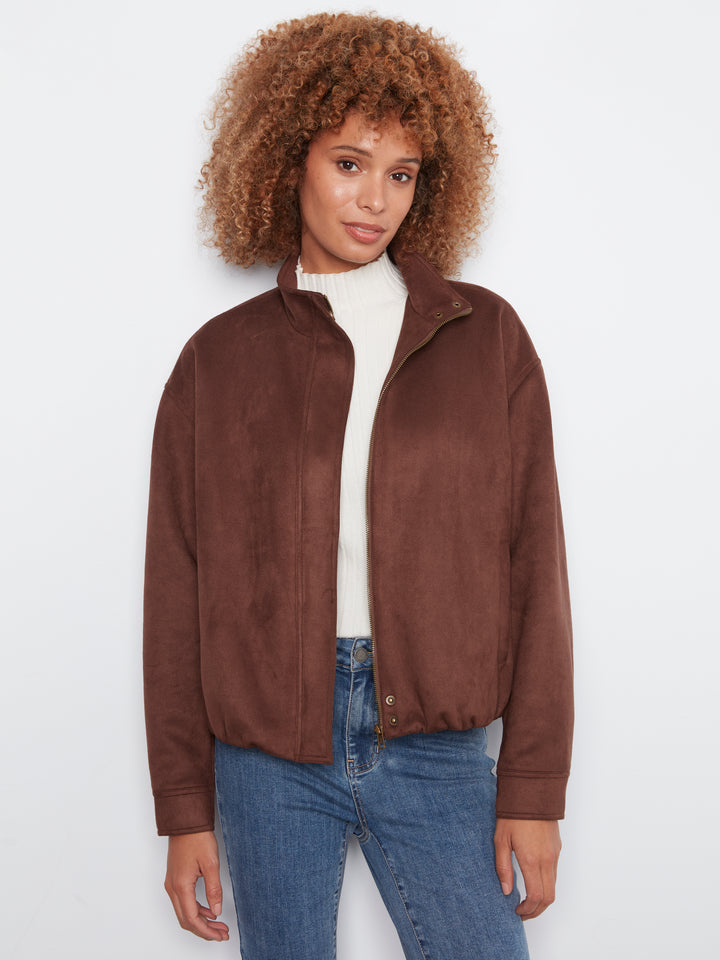 Coffee Faux Suede Blouson Zip Jacket