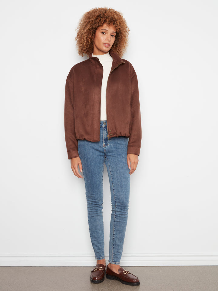 Coffee Faux Suede Blouson Zip Jacket