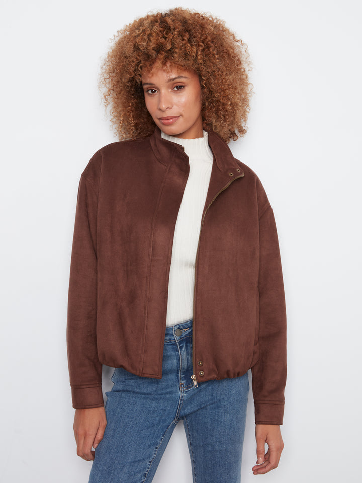 Coffee Faux Suede Blouson Zip Jacket