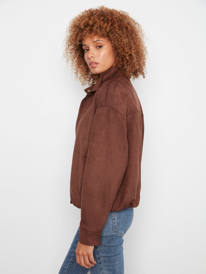 Coffee Faux Suede Blouson Zip Jacket