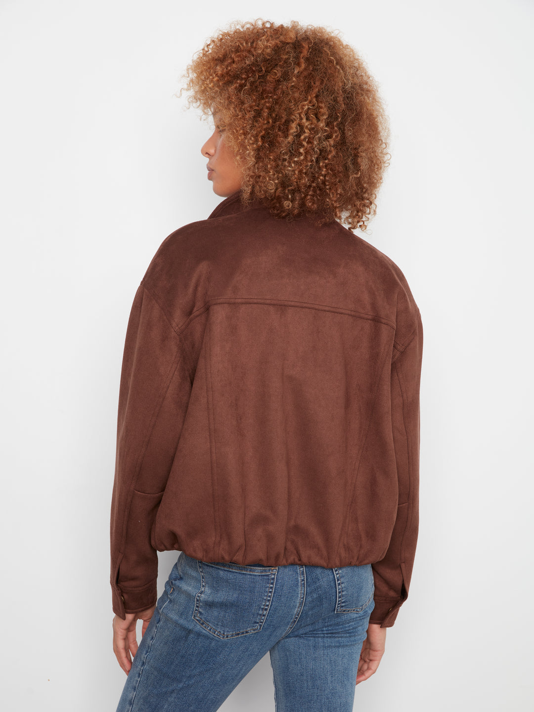 Coffee Faux Suede Blouson Zip Jacket