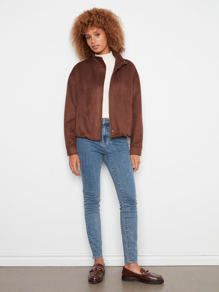Coffee Faux Suede Blouson Zip Jacket