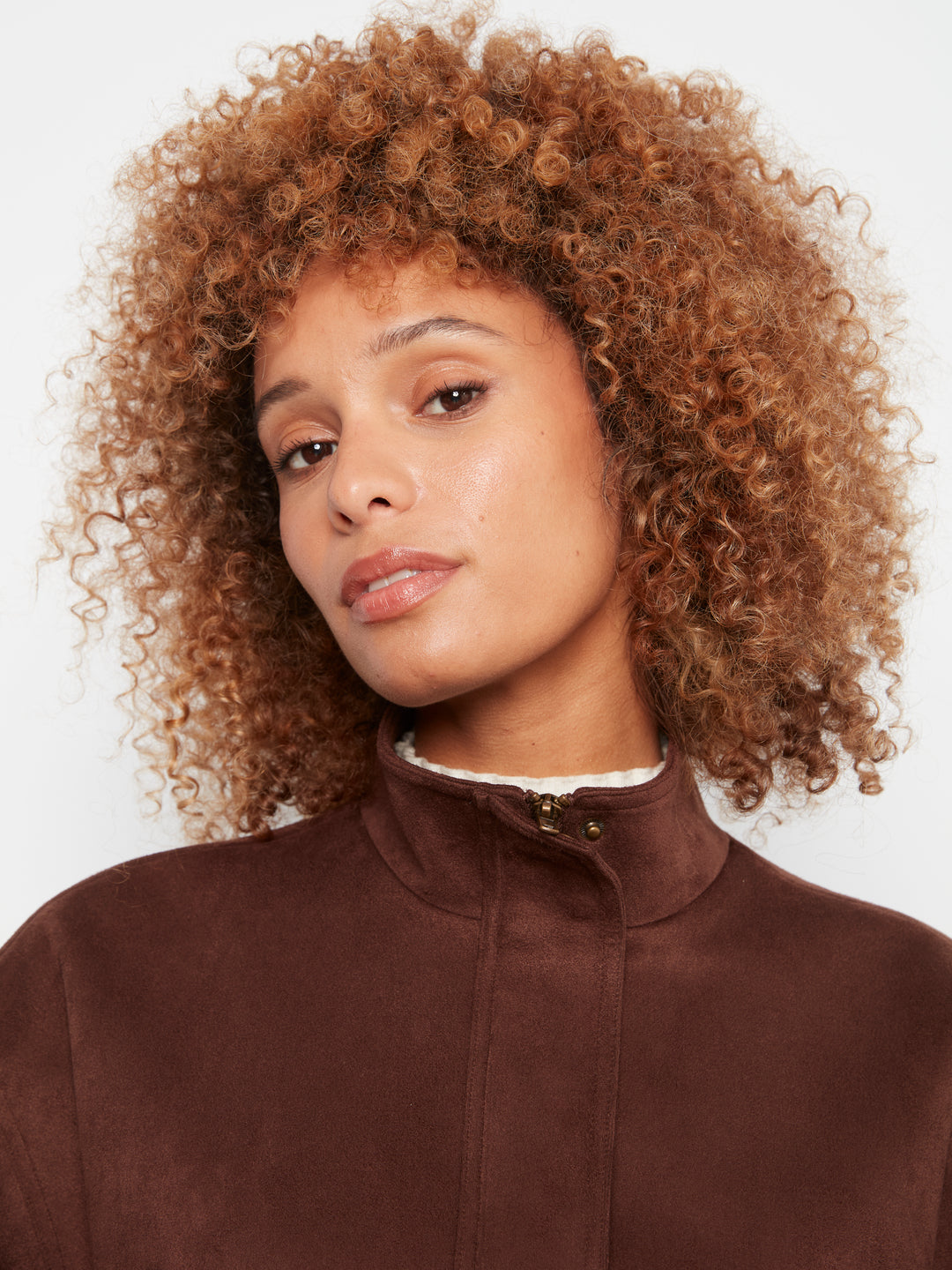 Coffee Faux Suede Blouson Zip Jacket