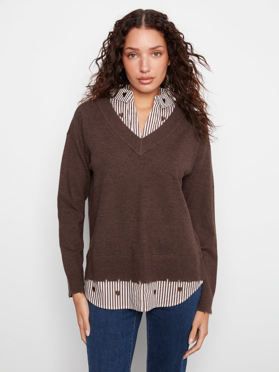 Coffee Fooler Sweater With Shirt Collar