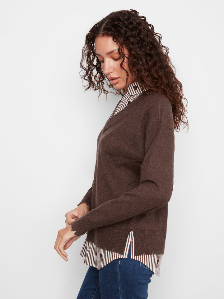 Coffee Fooler Sweater With Shirt Collar