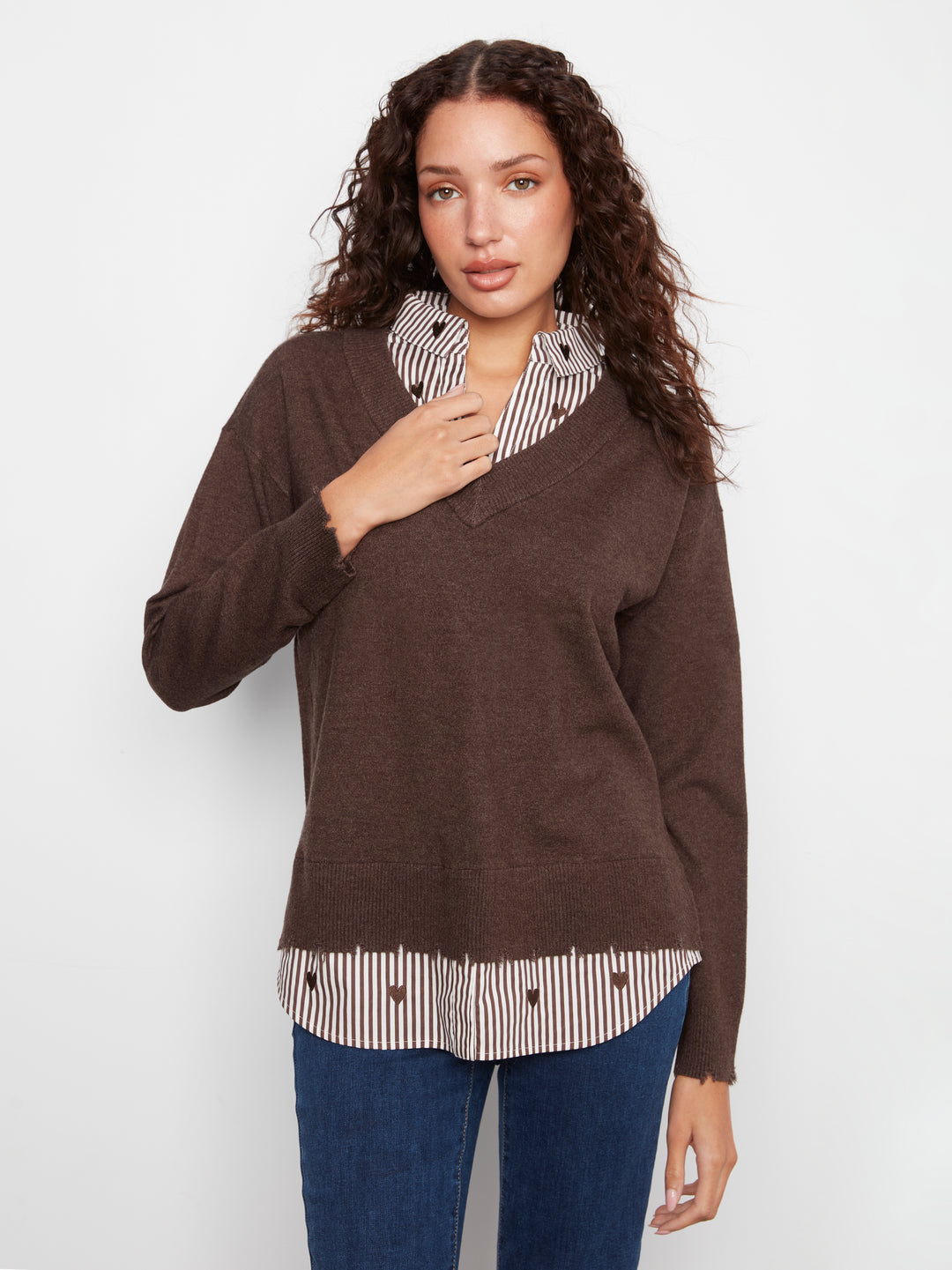 Coffee Fooler Sweater With Shirt Collar
