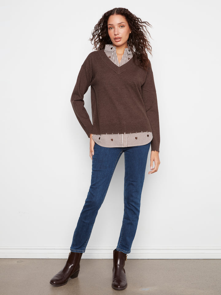 Coffee Fooler Sweater With Shirt Collar