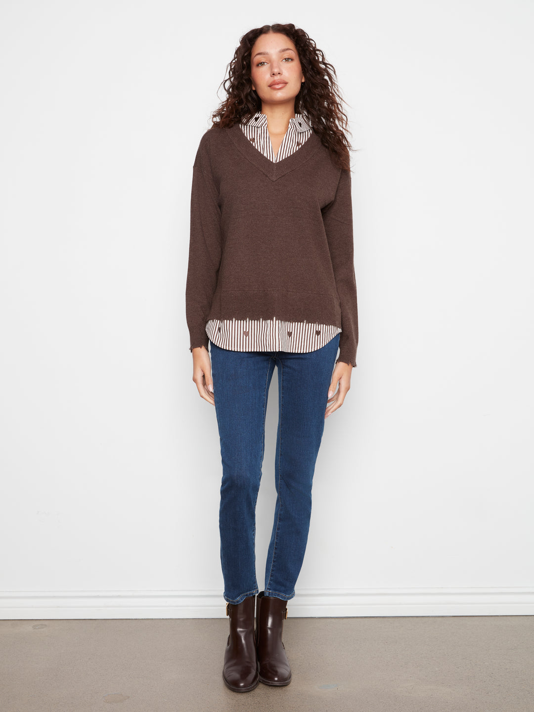 Coffee Fooler Sweater With Shirt Collar