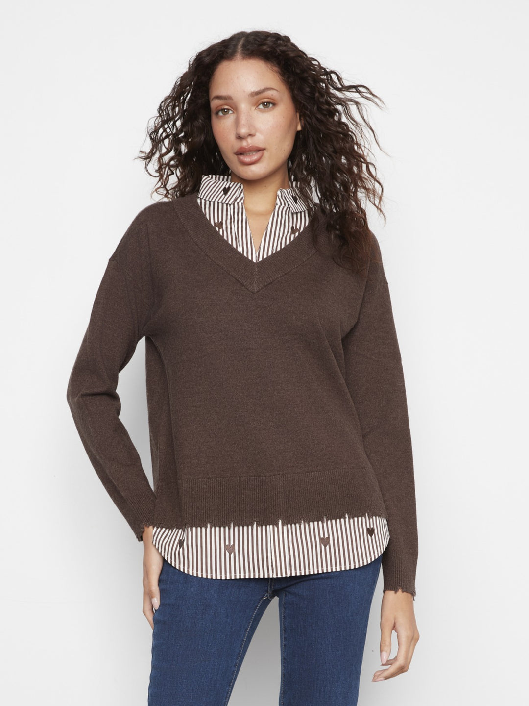Coffee Fooler Sweater With Shirt Collar