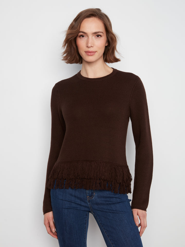 Coffee Fringe Hem Sweater