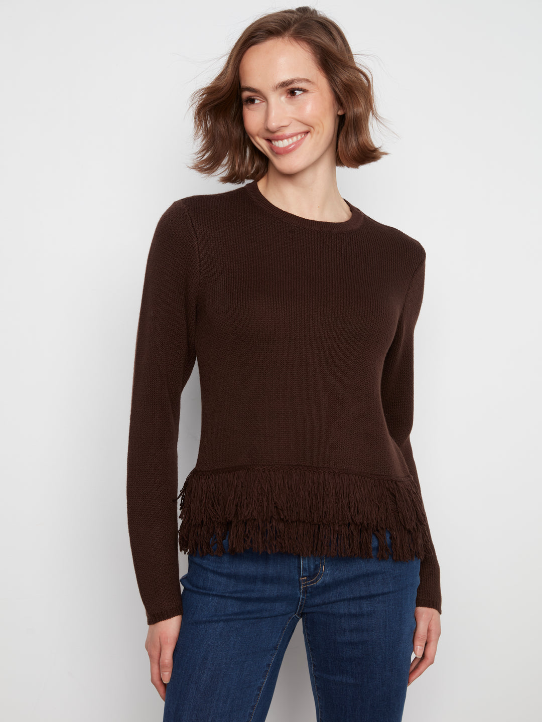 Coffee Fringe Hem Sweater