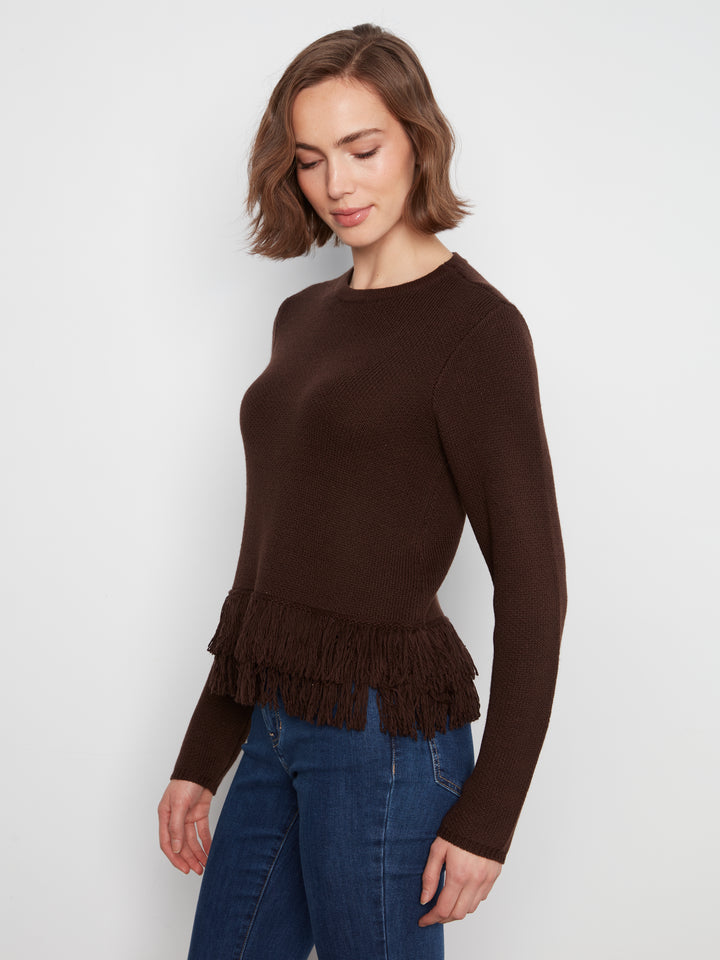 Coffee Fringe Hem Sweater