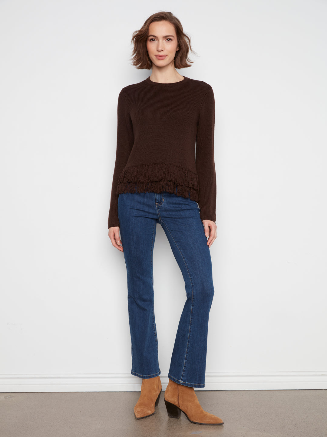 Coffee Fringe Hem Sweater