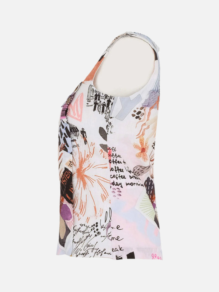Coffee Time Asymmetrical Button Neck Linen Top