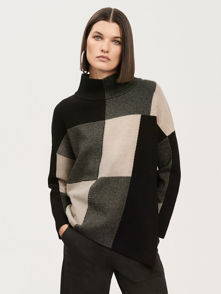 Colour-Block Jacquard Knit Pullover