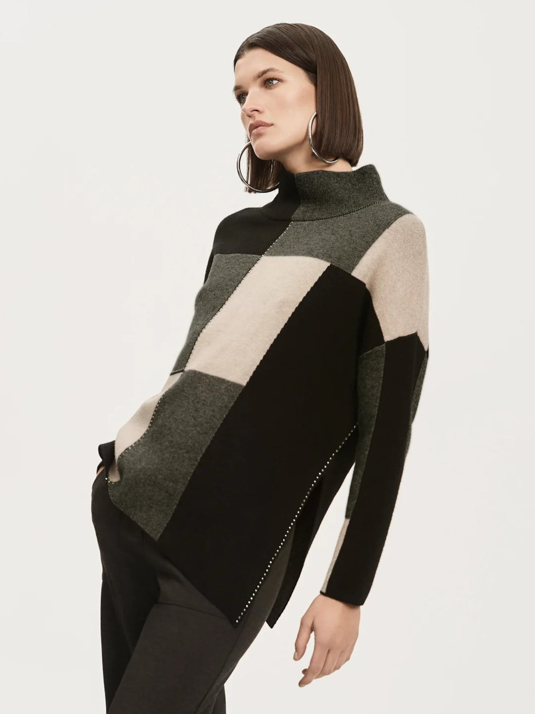 Colour-Block Jacquard Knit Pullover