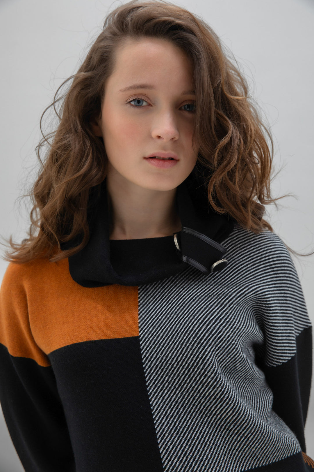 Colour Block Button Cowl Sweater