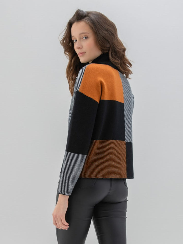 Colour Block Button Cowl Sweater