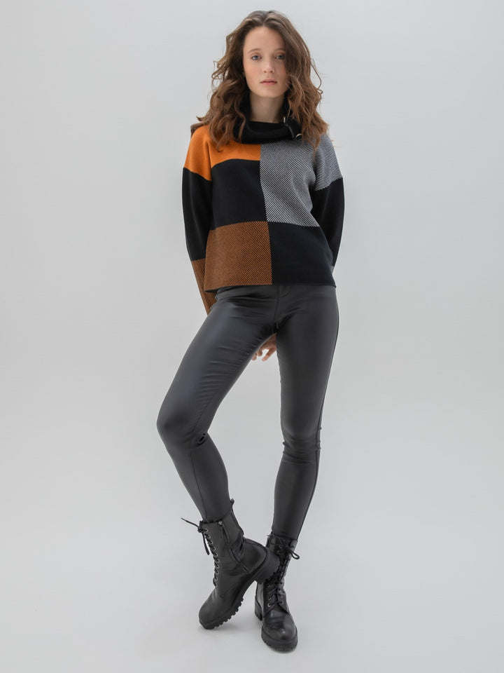 Colour Block Button Cowl Sweater